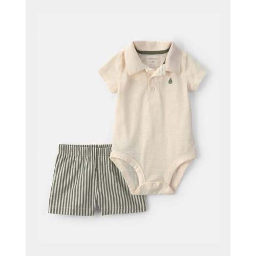 Baby Boy 2-Piece Polo Shirt & Short Set - Cream/Green | Carter's