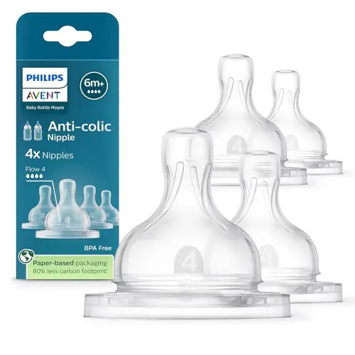 Philips Avent Anti-Colic Nipples - Flow 4, 4-Pack, SCY764/44