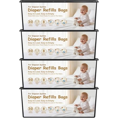 120 Bags Diaper Pail Refills Bags Compatible with Genie Easy Roll Signature & Platinum Diaper Pails,Each 30 Bags Holds Up to 1410 Newborn Diapers,7-Layer Odor-Barrier Technology (4 Pack)