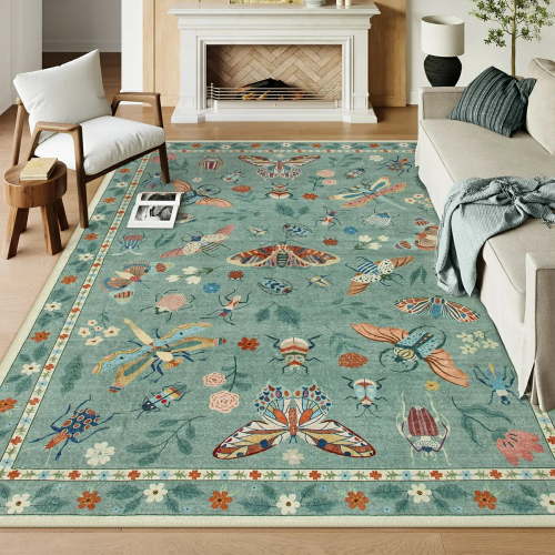 Moynesa 8'x10' Insect Area Rugs, Soft Washable Rugs 8x10ft Living Room Green Rugs for Bedroom Dining Room, Ultra-Thin Modern Rug Stain Resistant Large Carpet for Kids Nursery,Light Green