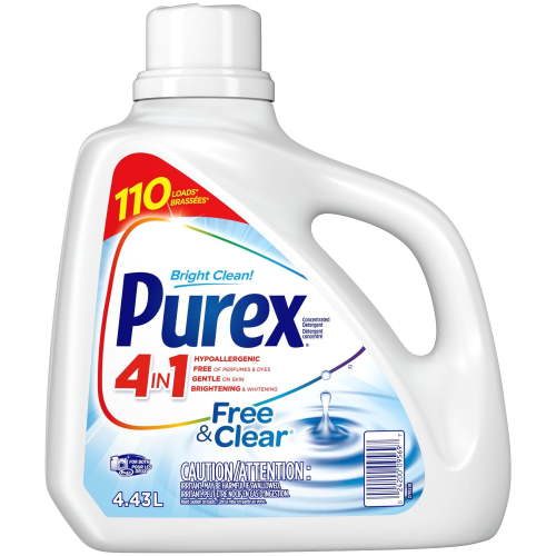 Purex 4 in 1 Hypoallergenic Concentrated Liquid Laundry Detergent, Free & Clear, 4.43 Litres, 110 Wash Loads, 4.43 Litres, 110 Loads - Walmart.ca