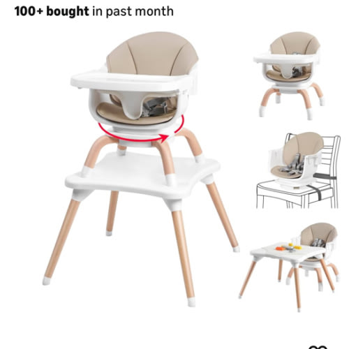Komcot Baby High Chair, 7 in 1 Convertible High Chairs for Babies and Toddlers, Kids Learning Table, Building Block Table, Toddler Dining Chair with 360° Rotating Seat, 5-Point Safety Harness (Khaki)