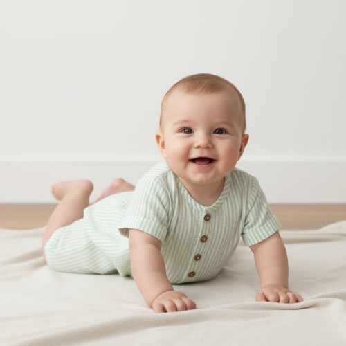 Organic Short Bubble Romper - Basil Stripes