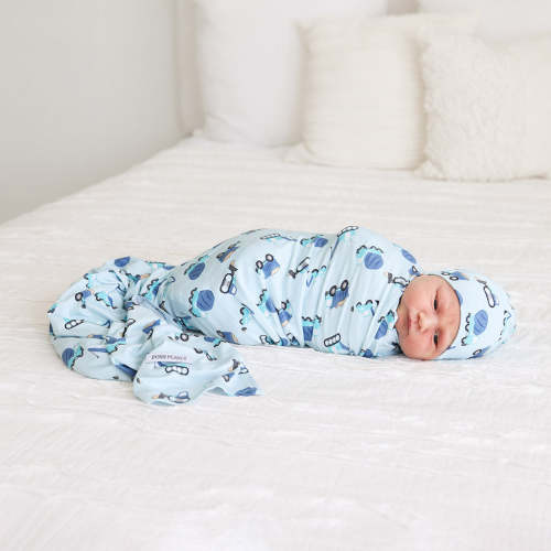 Construction Cars Swaddle Beanie Set