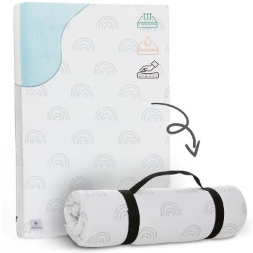 Babylicious Waterproof Pack and Play Mattress Topper – Soft Breathable Memory Foam, Portable Roll-Up Playard Mattress – 38" x 26" – Boho Design