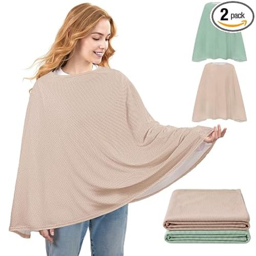 Basumee Nursing Cover for Breastfeeding Breathable Mesh 360 Full Privacy Nursing Wrap Multi-Use Breast Feeding Covers for Women Moms Feeding Essentials, Oatmeal & Sage Green, 2 Pack