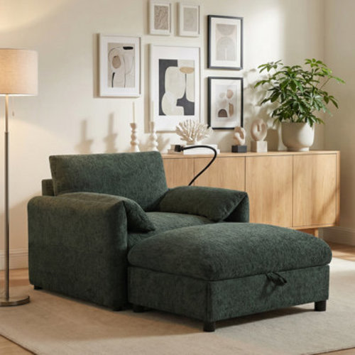 Latitude Run® Upholstered Accent Armchair With Storage Ottoman & Reviews | Wayfair