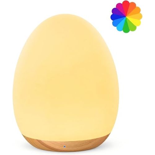 Egg Light, 7 RGB Colors, Dimmable Touch Control Night Light for Kids, Wood