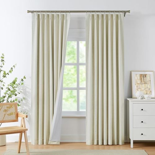 WEST LAKE Ivory Pearl Full Blackout Curtains with Liners 72 Inches Long,Bailey Pinch Pleated Drapes with Back Tabs Hooks 2 Panels,Rustic Linen Textured Window Treatment Bedroom Living Room,40"Wx72"Lx2