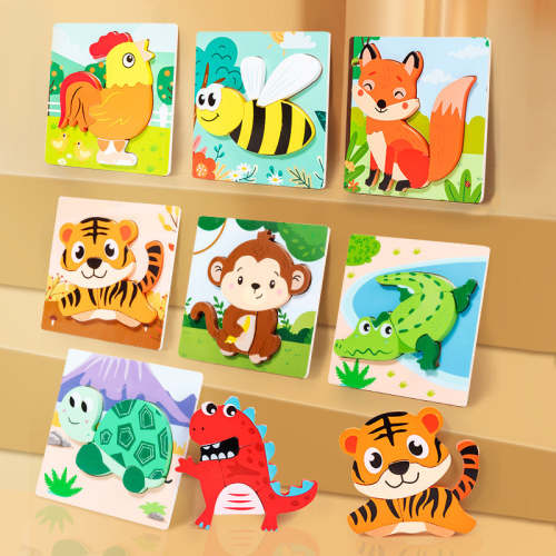 Wooden Cartoon Educational Puzzles (12 Pcs/1 Set)