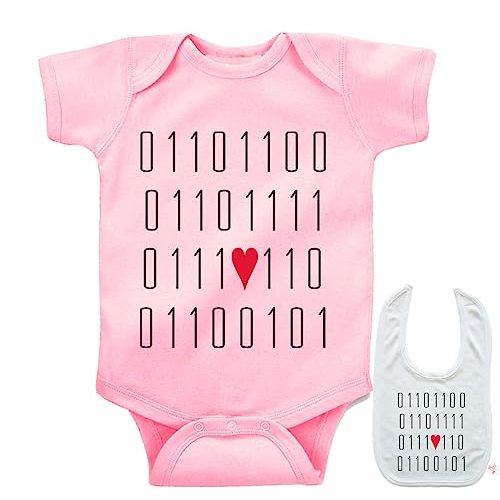 " Love (in binary)" Custom Printed Computer Baby bodysuit onesie & Matching bib