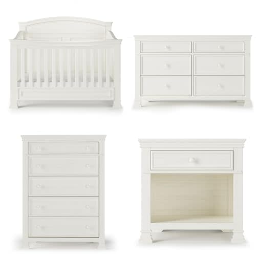 Child Craft Westgate Crib, Double Dresser, Chest, and Nightstand Nursery Set, 4-Piece, Includes 4-in-1 Convertible Crib, Dresser, Chest, and Nightstand (Vintage Linen)