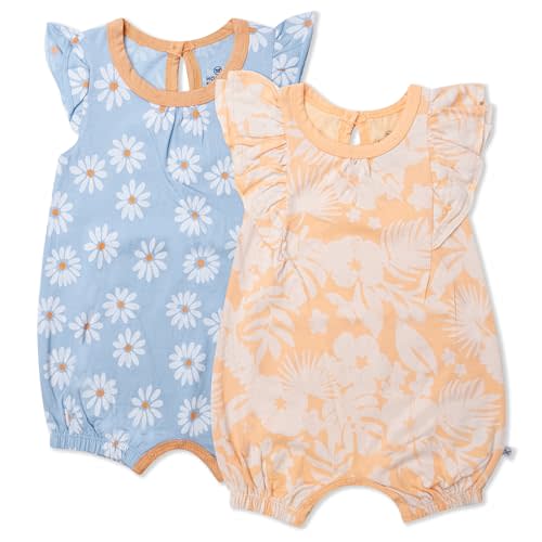 HonestBaby Romper and Ruffle Bodysuit Dress 100% Organic Cotton for Infant Baby and Toddler Girls