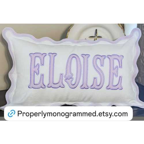 Personalized Applique Name Pillow, Scallop Edge, Lavender Nursery Decor, Purple Throw pillow