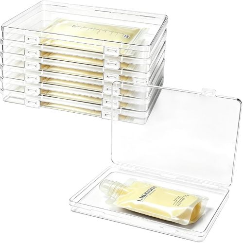 12 Pcs Clear Flat Breast Milk Freezer Storage Organizer,Space Saving Breastmilk Storage Tray,Breastmilk Freezer Flat Storage Containers for Breastfeeding Bag Organization,7.5 x 5.1 x 0.7 in