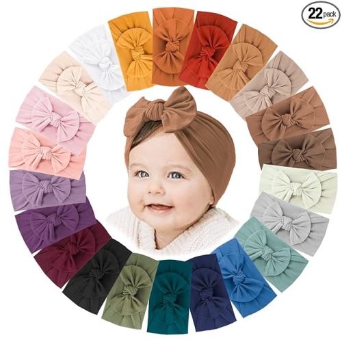 Jesries 22 PCS Baby Headbands Soft Nylon Hairbands with Bows Girls Hair Accessories for Newborn Infant Toddler Kids Handmade