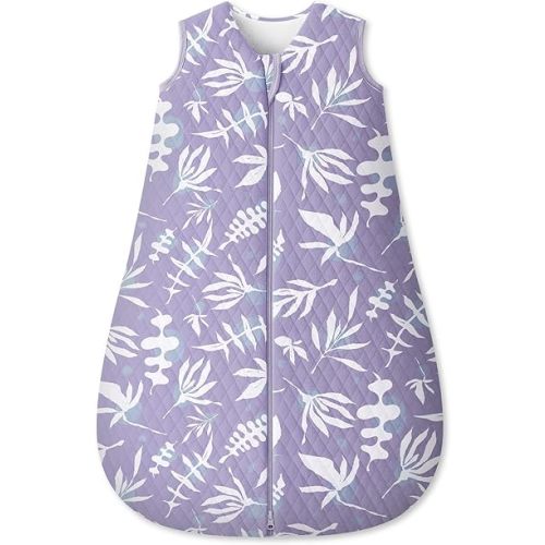 Unnivoll Baby Sleep Sack 0-6 Months 1.5 Tog Baby Wearable Blanket 100% Cotton Fabric Warm Sleeping sack with 2-Way Zipper Quilted for Infant Newborn Tog Purple Leaves