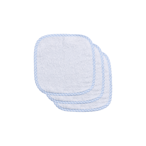 Set of Three Washcloths, Blue Seersucker Big Check