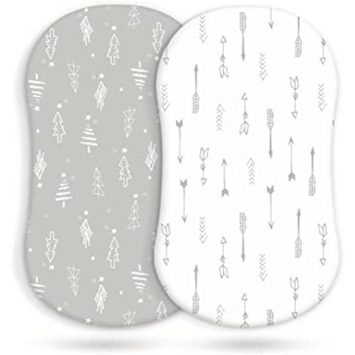 GRSSDER Stretchy Ultra Soft Fitted Bassinet Sheet Set 2 Pack, Universal Fit for Bassinets Baby Cradle Moses Basket Oval Rectangle Mattress, Christmas Trees/Arrows Bassinet Sheets for Girls and Boys