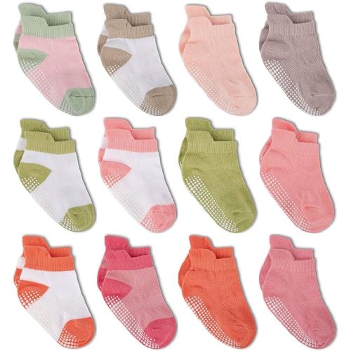 Zaples Baby Non Slip Grip Ankle Socks with Non Skid Soles for Infants Toddlers Kids Boys Girls