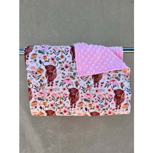 Highland Cow and Floral  Minky Blanket