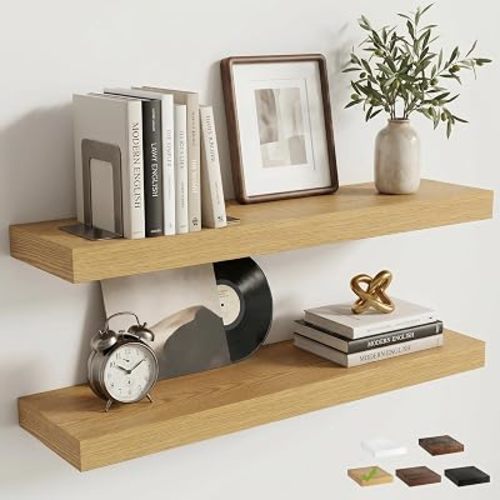 24 Inch Floating Shelves for Wall, 6.5"D Wood Storage Shelves, Oak Finish