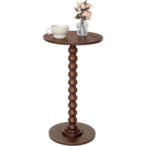 Fultyle Small Round Side Table, Walnut End Table for Small Spaces, Modern Drink Table Accent Table with Solid Wood Leg for Living Room, Bedroom, Corners, and Office (Walnut Brown)