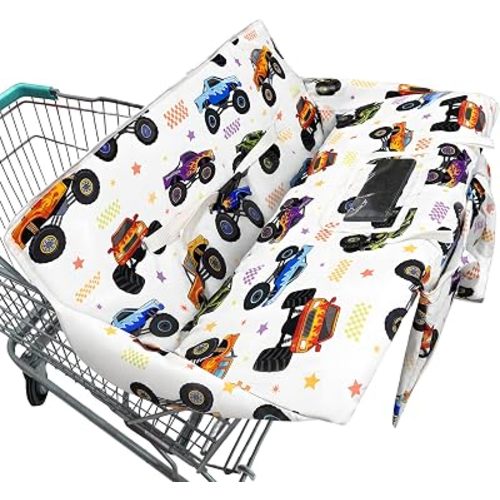 Shopping Cart Cover for Baby,2-in-1 High Chair Cover Soft,Portable, and Machine Washable,Comfortable Cotton Seat Pad with Safety Harness and Portable Cloth Bag,Fits All Supermarkets and Restaurants