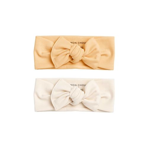 MON CHOU Adjustable Baby Headbands - Set of 2 Organic Cotton Headbands for Baby Girls - Ultra Soft, 100% Pima Cotton Infant Hair Bows (Ivory & Peach Fuzz)