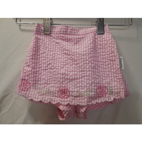 Vitamins Brand Baby Girl 6/9 Months Pink & White Seersucker Skort Embroidered