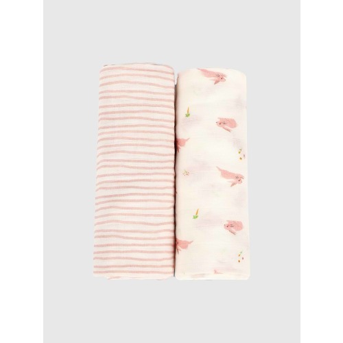 Bamboo Little Bunny and Pink Wave Swaddle Set