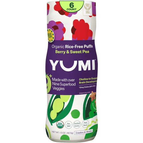 YUMI Baby Puffs Organic Infant Snacks for Toddlers, Strawberry & Basil, 6CT