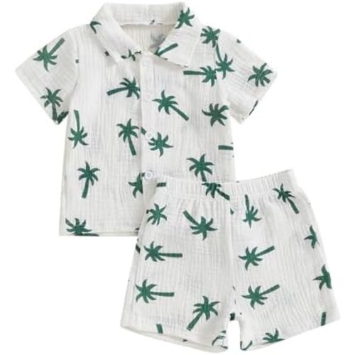 Baby Boys Clothes Set Toddler Infant Boys Button-down Shirt Tops + Cotton Gauze Shorts Summer Outfit 2PCS with Pockets