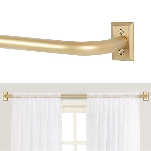Gold Wrap Around Curtain Rods for Windows 48 to 90":Blackout Heavy Duty Adjustable Curtain Rod Room Darkening,Modern Industrial Curved French Return Metal Drapery Rods Easy Install,Brass Gold