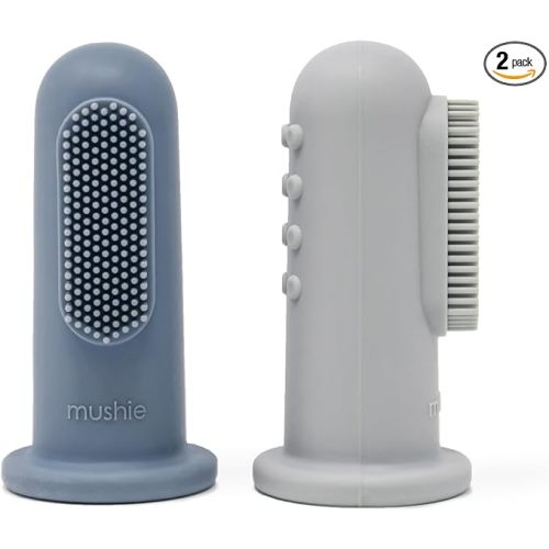 mushie Baby Finger Toothbrush (Tradewinds/Stone) 2-Pack