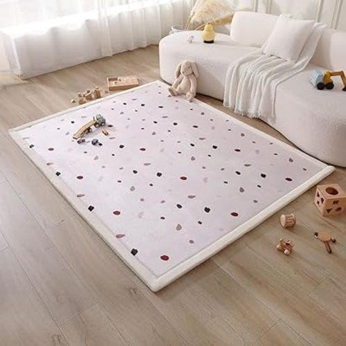 Stylish Coral Velvet Baby Play Mat for Floor 60" x 80" Confetti – Soft 1" Thick High-Density Memory Foam Nursery Rug,Kids Rug with Non-Slip Backing for Crawling & Playing, Playroom Rug, Kids Carpet