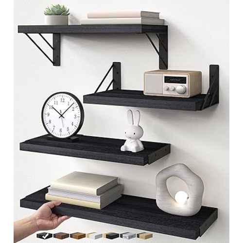 BAYKA Wall Mounted Black Floating Shelves for Wall (Set of 4, 16" Mixed)