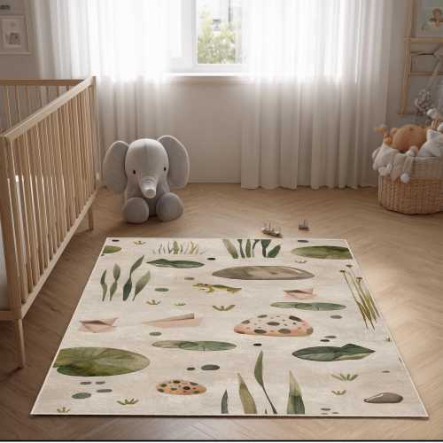 Frog Pond Nursery Rug: Soft Velvet Kids Playroom Carpet