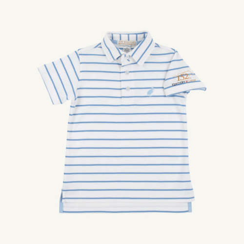 Prim & Proper Polo & Onesie - Sunrise Blvd. Blue Stripe with Beale Street Blue Stork