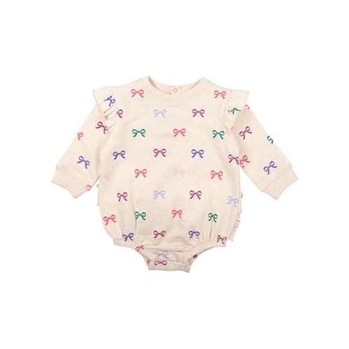 RuffleButts Baby/Toddler Girls Flutter Sleeve Sweatshirt Bubble Romper with Snaps