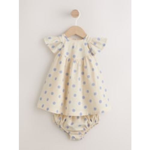 Buy Blue/Ecru Spot Woven Baby Dress And Knickers Set 2 Piece (0mths-3yrs) from Next USA (6-9 months)