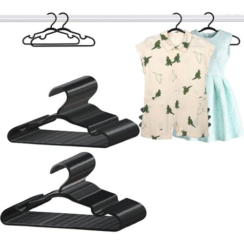 100 Pack Black Baby Hangers 11.42&12.91’’ Each 50 Pcs Kids Clothes Hangers | Non-Slip Baby Clothes Hangers For Infant Child Durable Plastic Infant Hangers For Closet Pants Coats Skirts