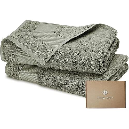 BIOWEAVES 100% Organic Cotton 700 GSM Plush Luxury Bath Towels for Bathroom 30" x 58" GOTS Certified - Sage, Pack of 2