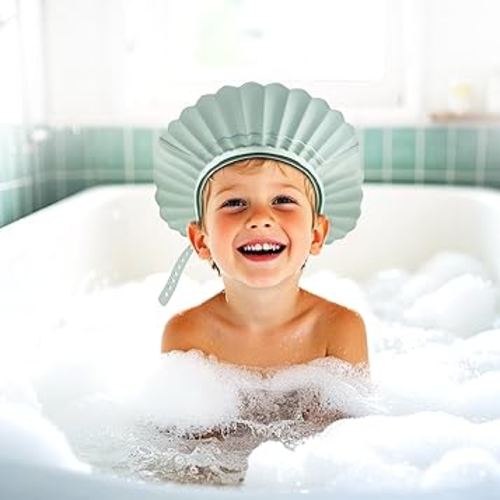 Kids Shower Cap, Baby Hair Washing Shield, Bath Visor for Toddlers, Bathing Head Face Eye Ear Protector, Air Cushioned Shampoo Caps with 20-Size Adjustment for 6Month+ to Adult (Blue)