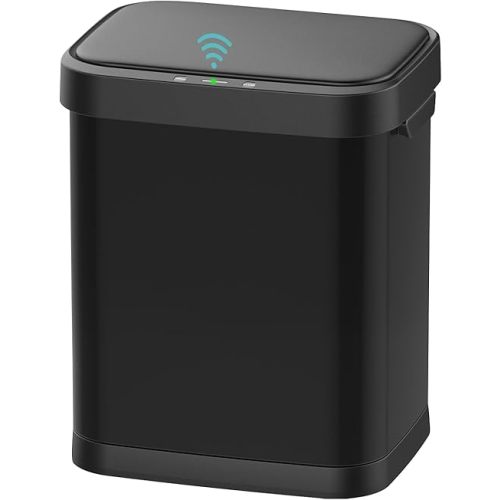 8 Gallon Stainless Steel Touchless Sensor Trash Can with, Wide Rectangular Design, Brushed Finish – Automatic Lid for Home, Office, Kitchen, Bathroom, and Commercial Use (Black)