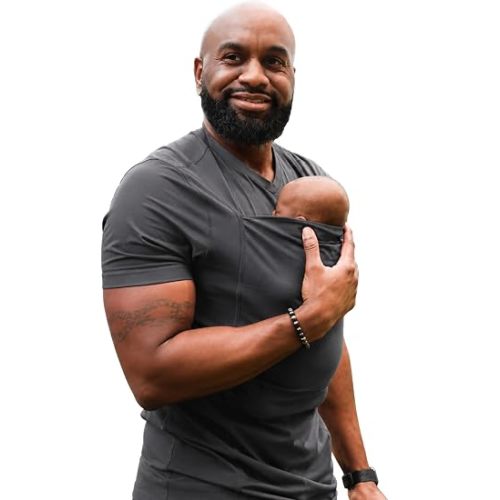 Lalabu The Dad Shirt | Hands-Free Baby Carrier for Dad with Kangaroo Pouch | Engineered for Bonding, Safety, & Comfort for Newborns Up to 15 Lbs. | CPSC Compliant - Simple Gray - Large
