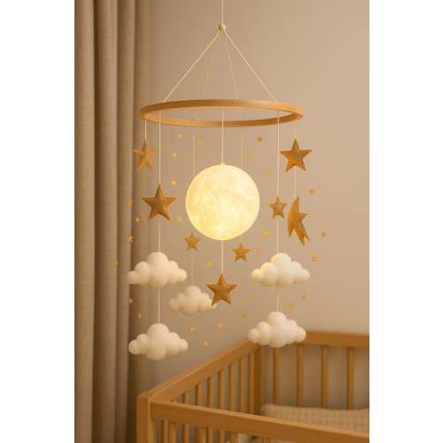Moon and Stars Baby Mobile | Neutral Nursery Decor | Handmade Felt Clouds & Stars | Crib Hanging Mobile | Night Sky Nursery Gift
