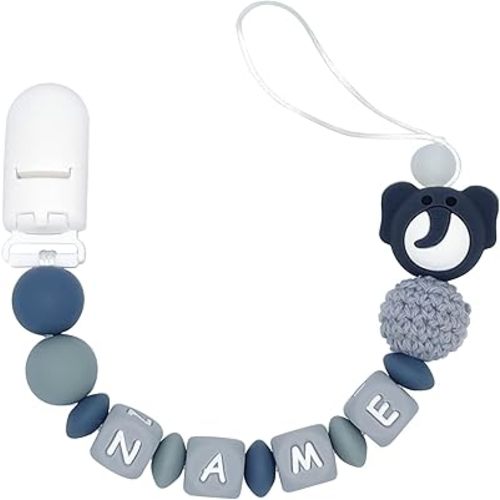 Personalized Pacifier Clip with Name Customized - Elephant (Grey)