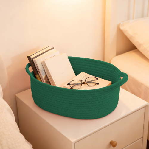 Fmbmuo Decorative Woven Basket Cotton with Dual Handles for Storage, Green 11.8 x 7.9 in Oval Bohemian Decorative Storage Baskets for Living Room