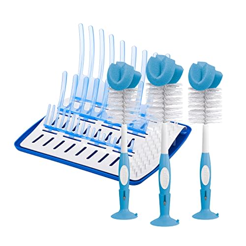 Dr. Brown's Baby Bottle Cleaning Brush with Sponge and Scrubber - Blue - 3pk and Universal Baby Bottle and Accessory Drying Rack